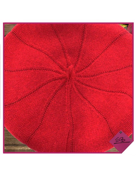 Béret ROUGE, maille jersey, double épaisseur, laine et angora