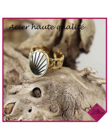 Bague réglable en acier doré HAUTE QUALITE, ovale serti avec résine nacrée