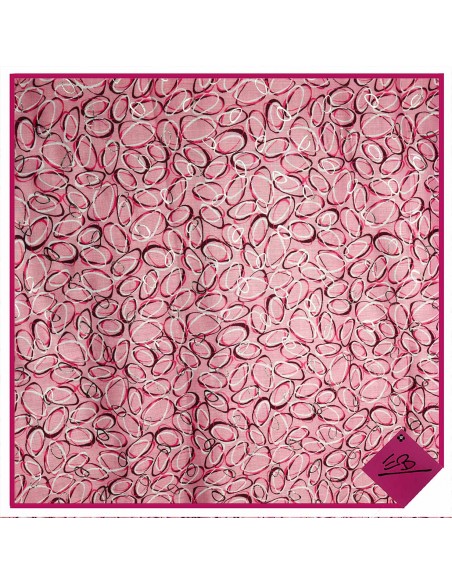 Foulard rose motif petits ovales FUSCHIA et PRUNE