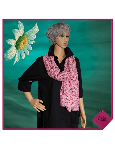 Foulard rose motif petits ovales FUSCHIA et PRUNE