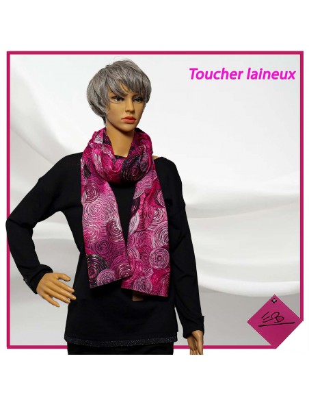 Foulard touché laineux, cercles divers roses et dorés