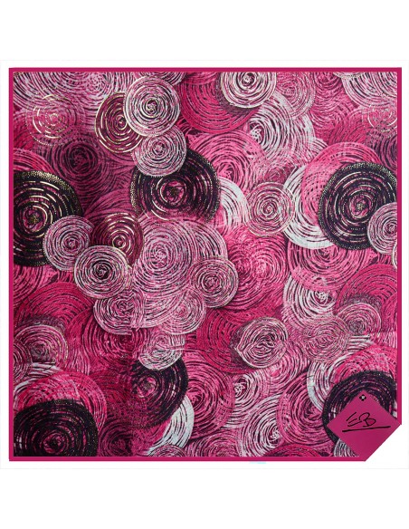 Foulard touché laineux, cercles divers roses et dorés