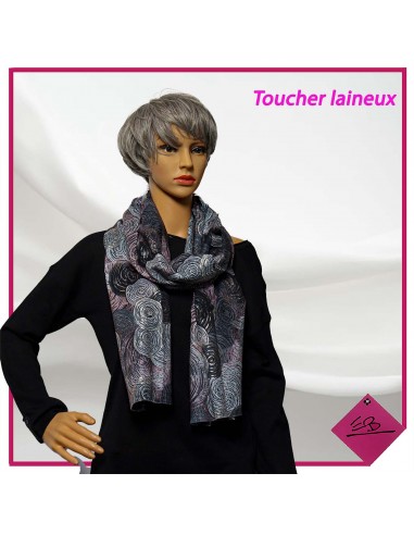 Foulard touché laineux, cercles divers gris/rose et dorés