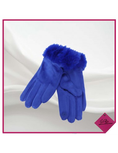 Gant uni BLEU ROYAL, finition pourtour fausse fourrure