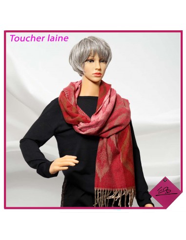 Echarpe toucher laineux, effet jacquard, dominance ROSE