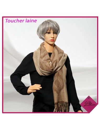 Echarpe toucher laineux, effet jacquard, dominance ECRU/BRUN