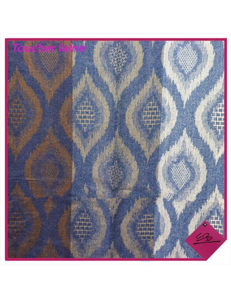 Echarpe toucher laineux, effet jacquard, dominance BLEU/BRUN