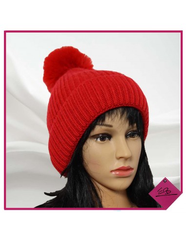 Bonnet rouge à revers, maille coutelet, doublure polaire