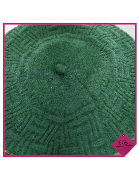 Béret vert bouteille, bâtonnets point jersey et point mousse alterné