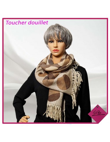 Echarpe douce, jacquard, BRUN BEIGE, finition franges