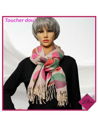 Echarpe douce, jacquard, BEIGE COULEUR, finition franges