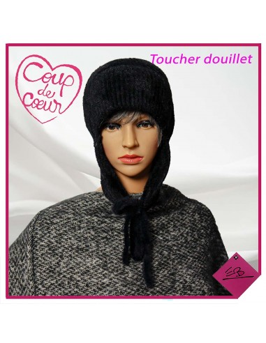 Bonnet NOIR, caches oreilles et lien pour maintien