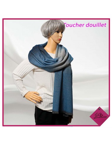 Echarpe toucher douillet, dégradé MARINE BLEU GRIS, fil lurex