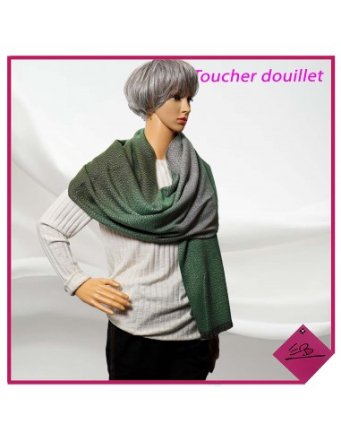 Echarpe toucher douillet, dégradé KAKI VERT GRIS, fil lurex