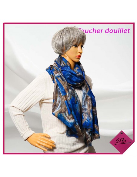 Echarpe toucher douillet, patchs sur fond BLEU