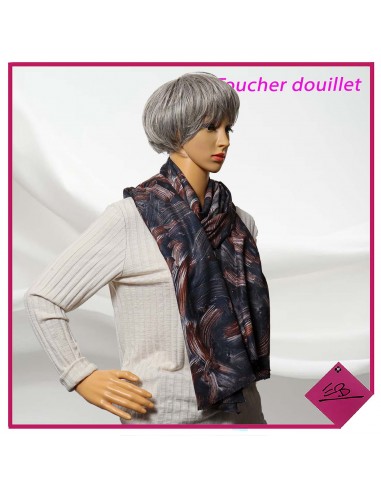 Echarpe toucher douillet, patchs sur fond NOIR, 1 face petits motifs lurex doré