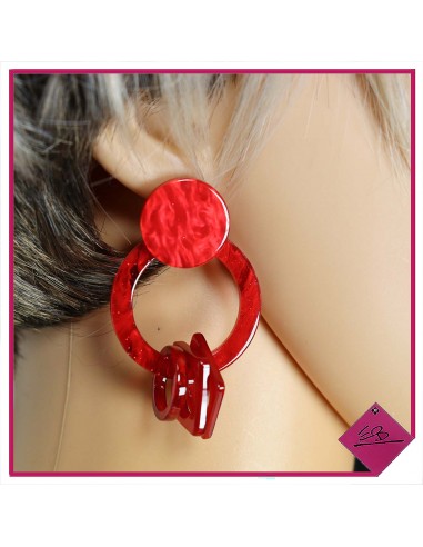 Boucles d'oreilles, résine ROUGE