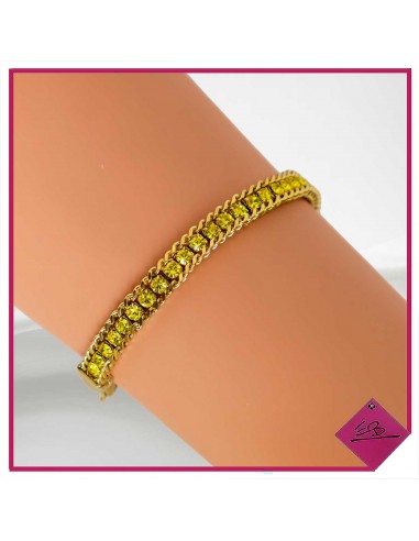 Bracelet en acier doré, maillons dorés et strass jaunes