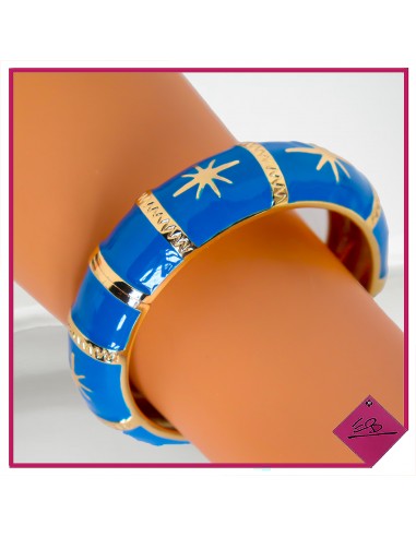 Bracelet jonc en métal doré, émail BLEU ROYAL , motif étoile