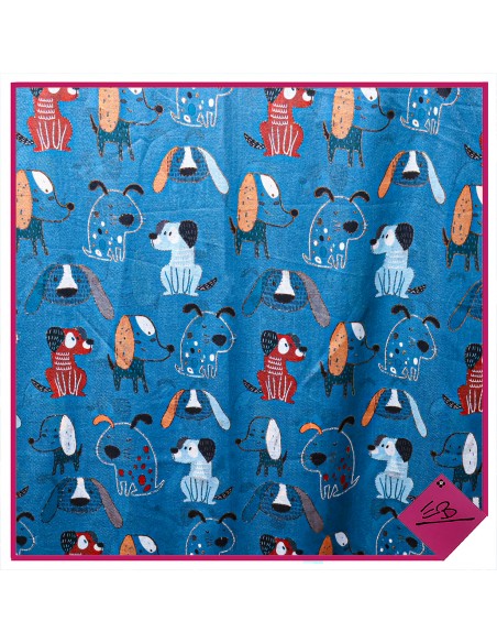 Foulard coloris bleu  motif chien