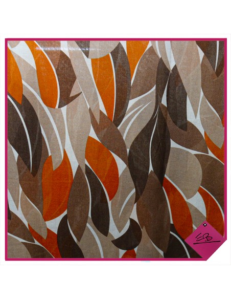 Foulard décor feuilles , marron, taupe ,orange