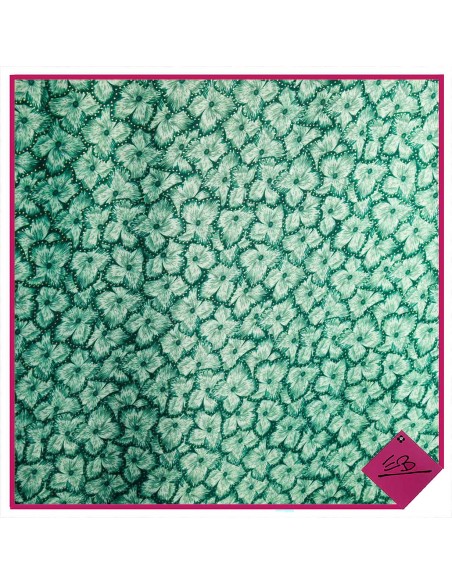 Foulard vert, fleurs noires point dorés