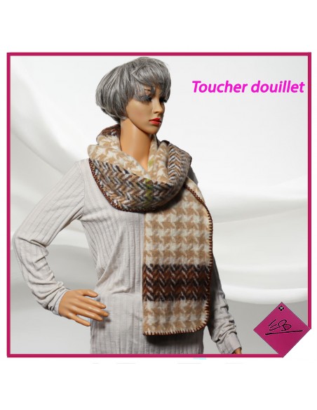 Echarpe EXTRA douce, jacquard beige et choco