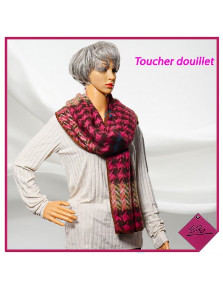 Echarpe EXTRA douce, jacquard rose et choco