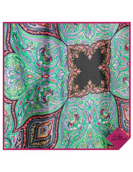 Foulard toucher soie, motif cachemire à dominance VERTE