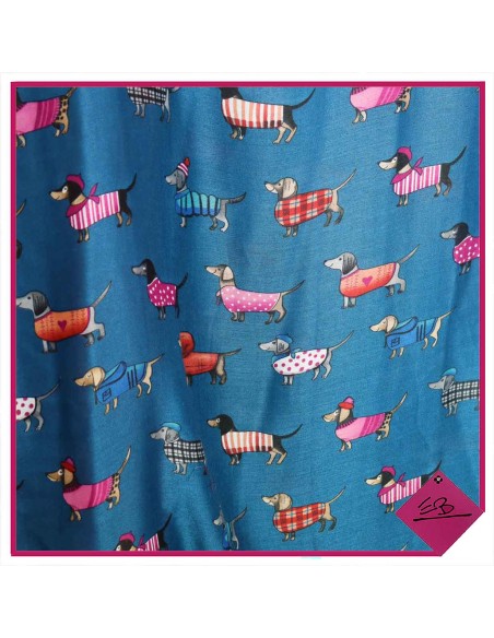 Foulard bleu canard motif chiens