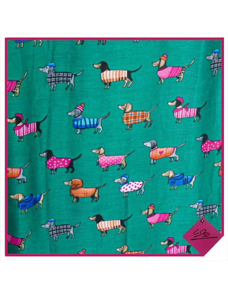 Foulard vert motif chiens