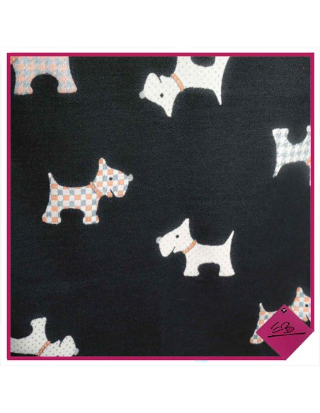 Echarpe douce noire, réversible beige motif chien