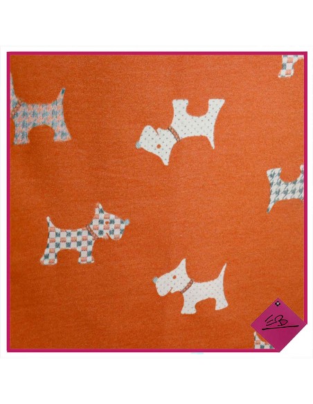 Echarpe douce orange réversible beige motif chien