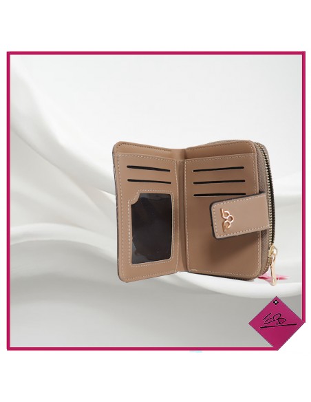 Porte monnaie TAUPE satine, fermeture pression par patte