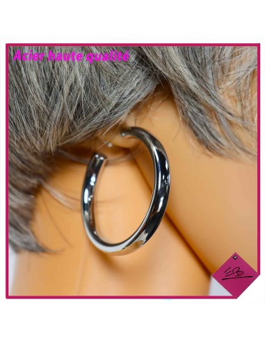 Boucles d'oreilles créoles en acier argenté haute qualité, fil de 7mm rond