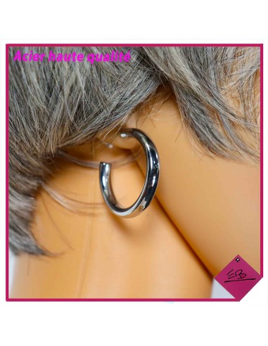 Boucles d'oreilles créoles en acier argenté haute qualité, fil de 5 mm rond