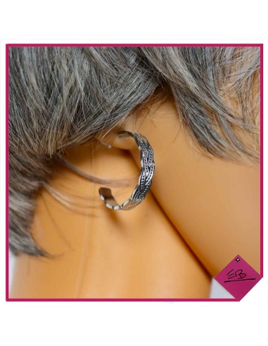 Boucles d'oreilles demi créoles en acier argenté, motif tressé