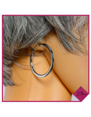 Boucles d'oreilles créoles en acier argenté, brin ovale plat