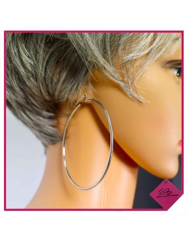 Boucles d'oreilles créoles en acier argenté à fil rond 2mm, diamètre 7cm