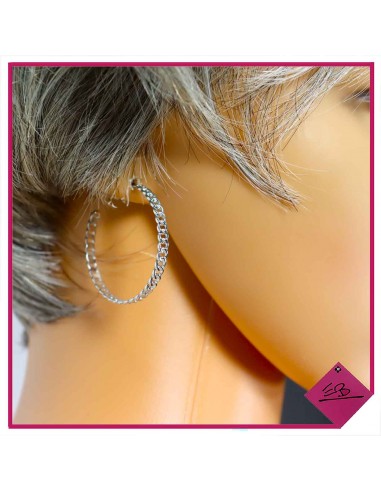 Boucles d'oreilles créole en acier argenté motif chainette