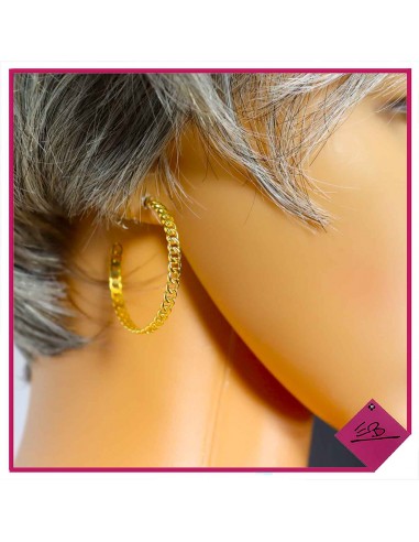 Boucles d'oreilles créole en acier doré motif chainette