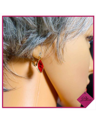 Boucle d'oreille dormeuse en acier doré, cristal rouge, haute qualité