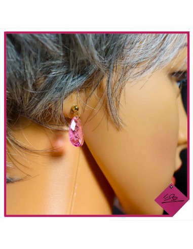 Boucles d'oreilles en acier doré et résine translucide ROSE