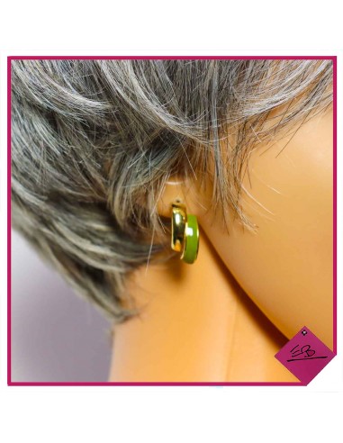 Boucles d'oreilles en acier doré, et émail KAKI