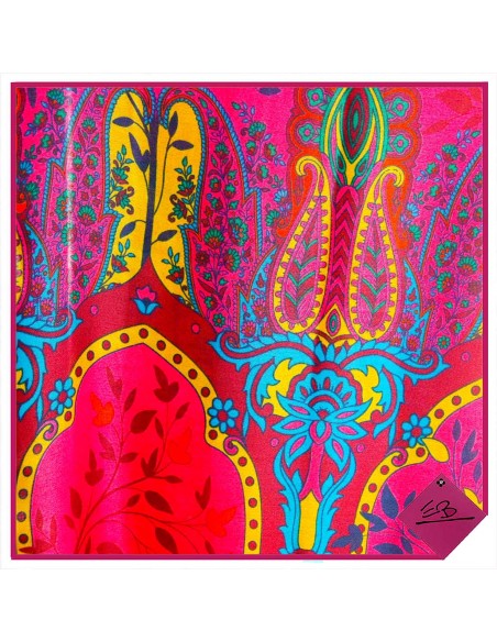 Foulard fuchsia, motif taj mahal