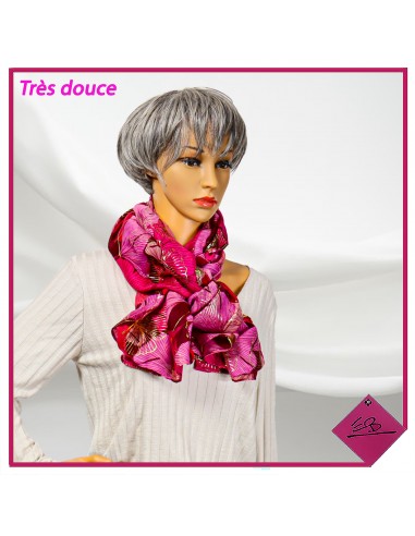 Foulard très doux fuchsia, fleurs de ginko