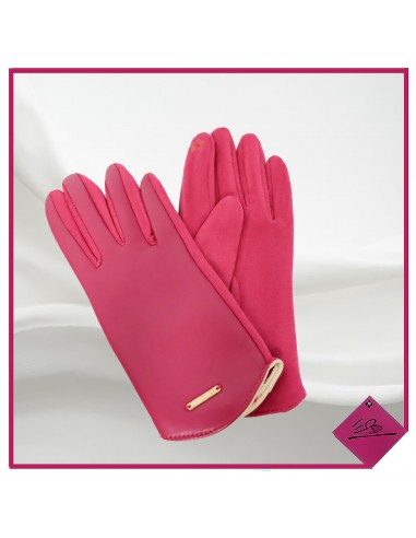 Gant FUCHSIA, texture cuir sur dessus et daim sur face intérieure de la main