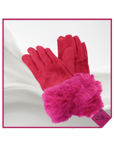 Gant uni FUCHSIA, finition pourtour fausse fourrure