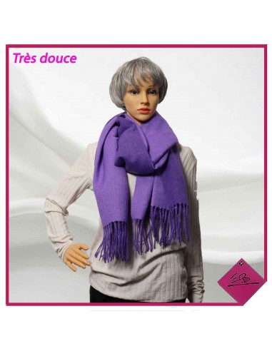 Echarpe très douce, bi face, violet/lilas, finition franges