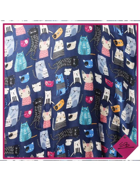 Foulard marine, chats multicolores